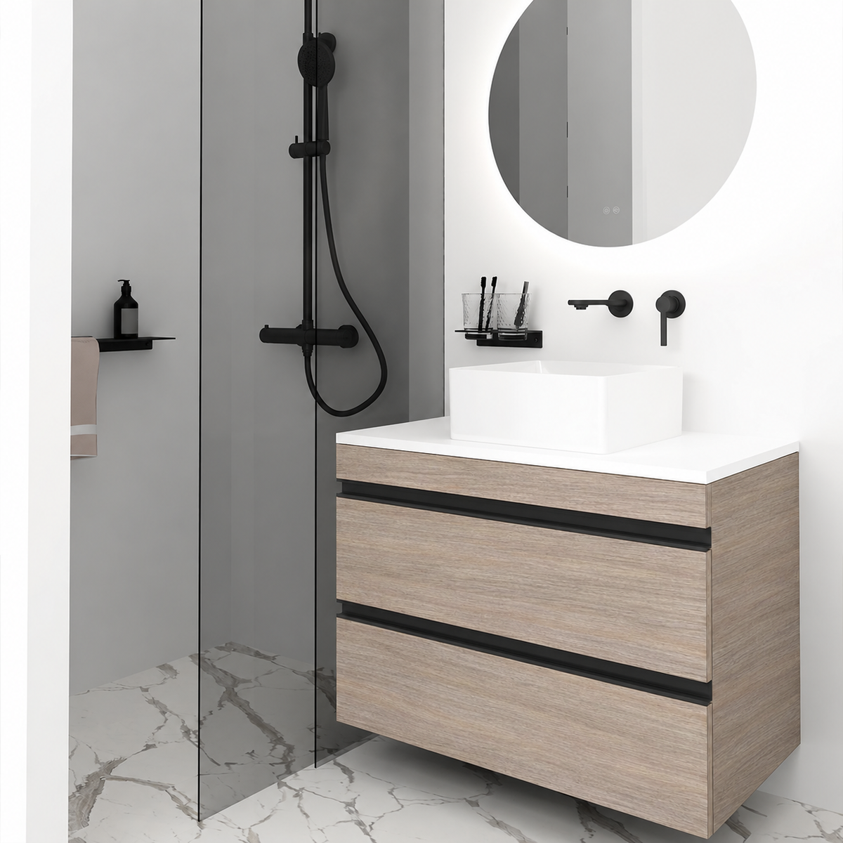 Orabella Vision 60 / 80 - Finish 326 / White countertop / Matt Black Gola