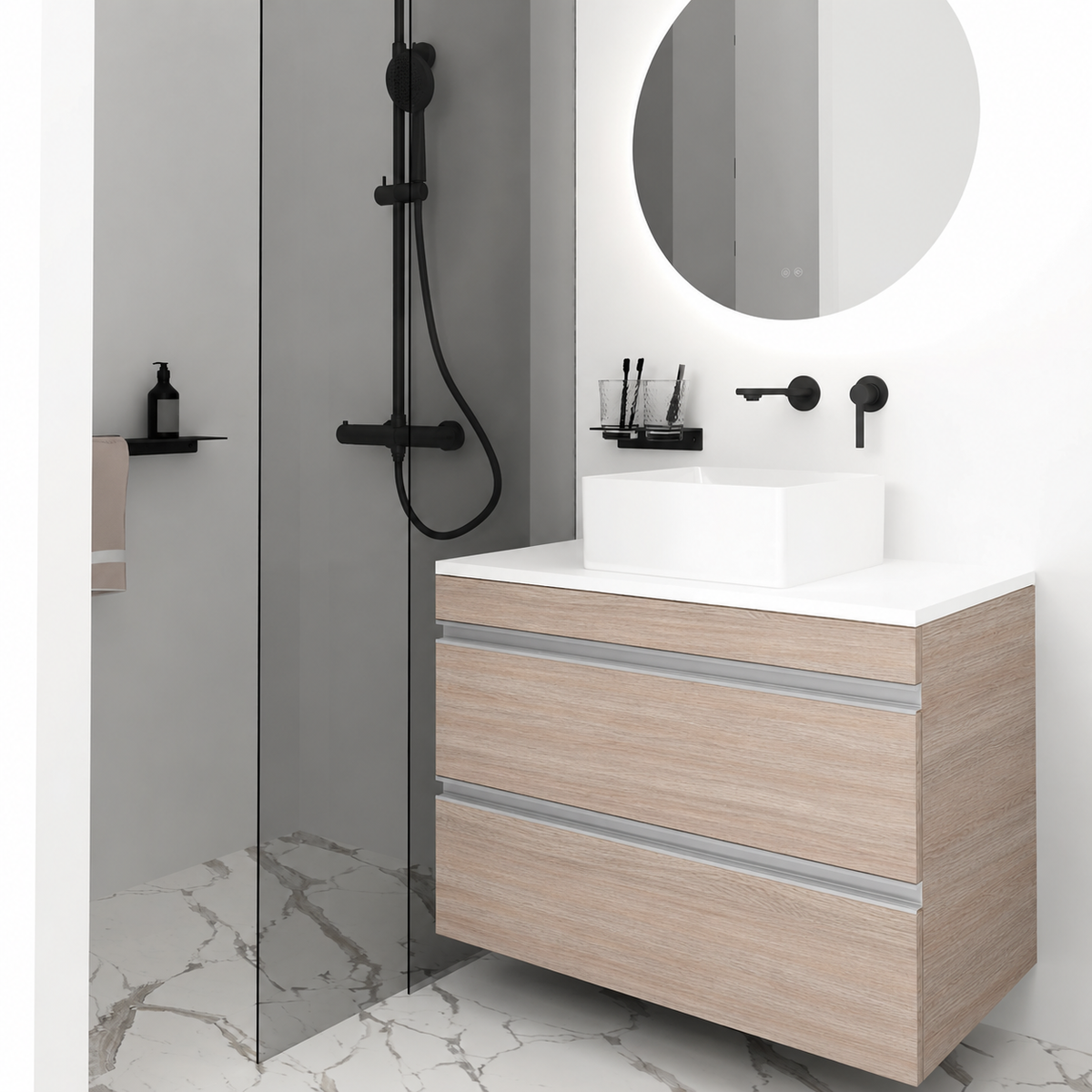 Orabella Vision 60 / 80 - Finish 326 / White countertop / Natural Aluminium Gola