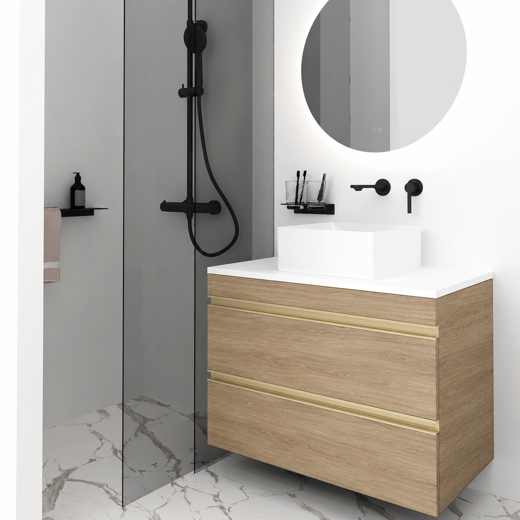 Orabella Vision 60 / 80 - Finish 331 / White countertop / Brushed Gold Gola