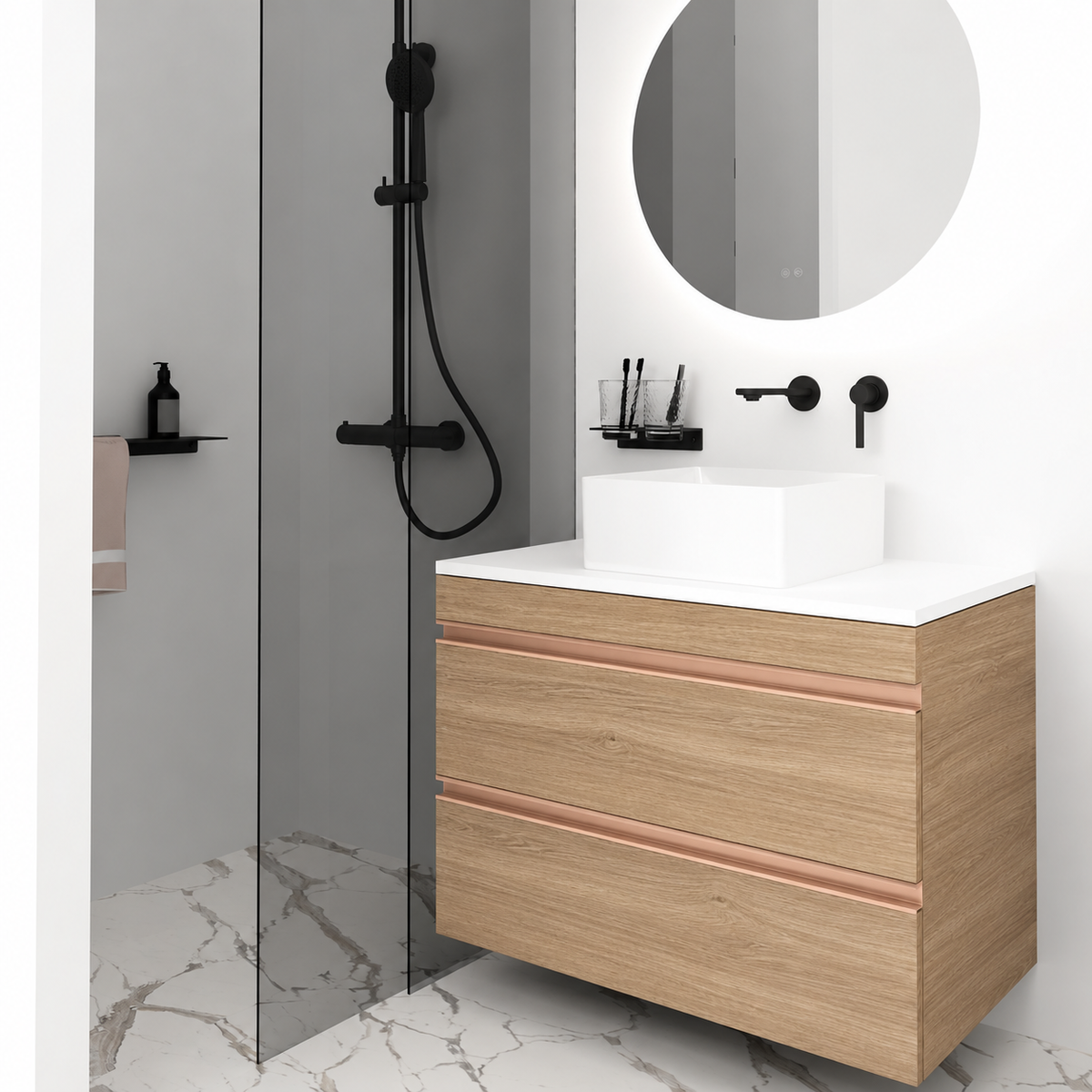 Orabella Vision 60 / 80 - Finish 331 / White countertop / Rose Gold Gola