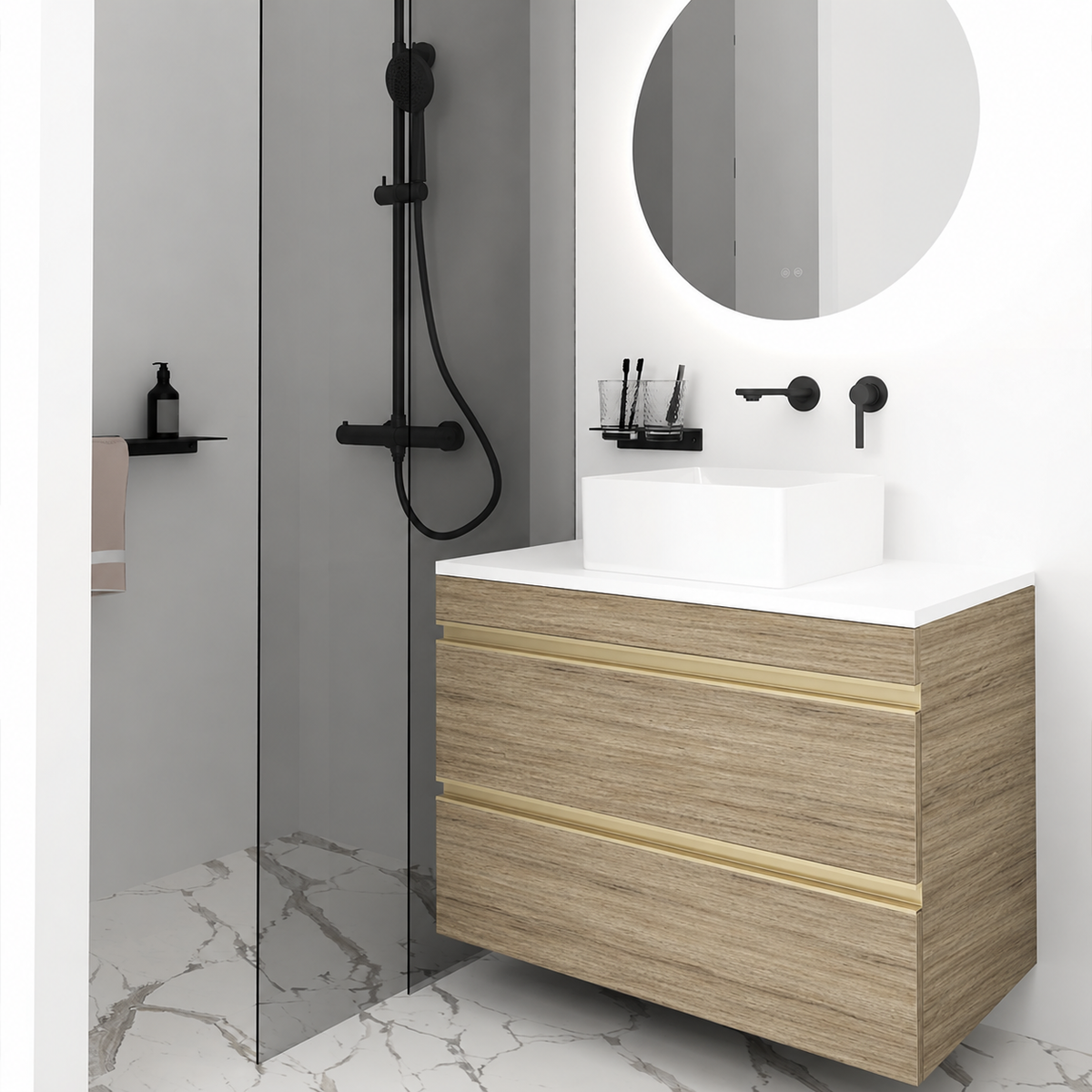 Orabella Vision 60 / 80 - Finish 390 / White countertop / Brushed Gold Gola