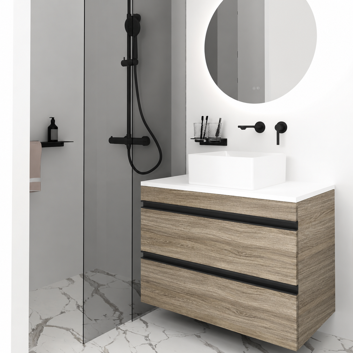 Orabella Vision 60 / 80 - Finish 390 / White countertop / Matt Black Gola