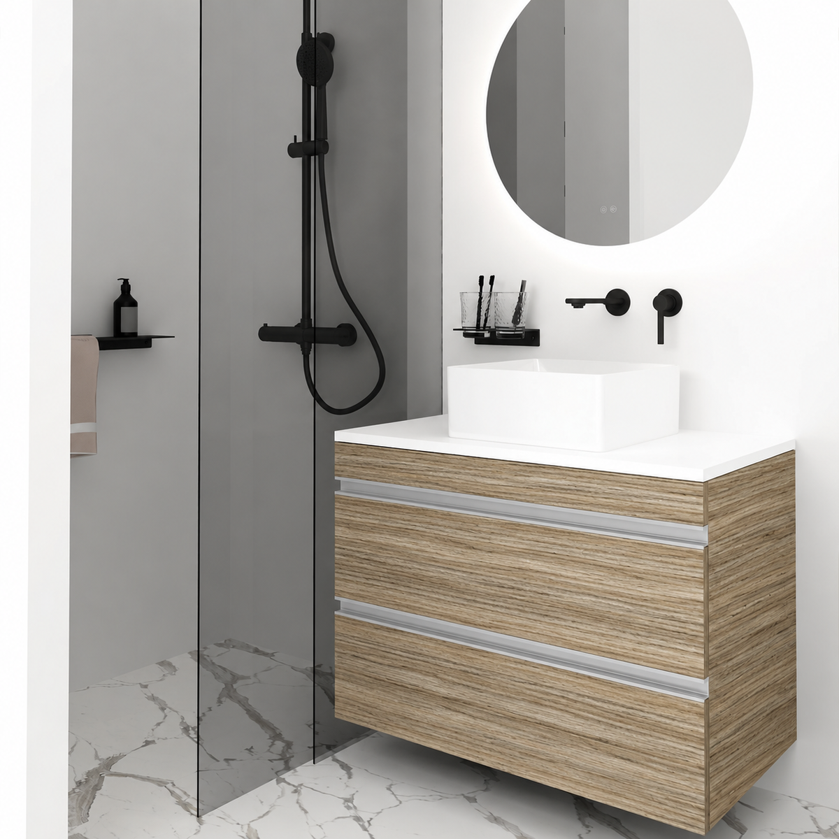Orabella Vision 60 / 80 - Finish 390 / White countertop / Natural Aluminium Gola
