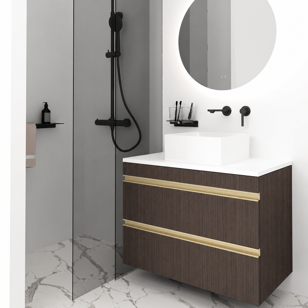 Orabella Vision 60 / 80 - Finish 399 / White countertop / Brushed Gold Gola