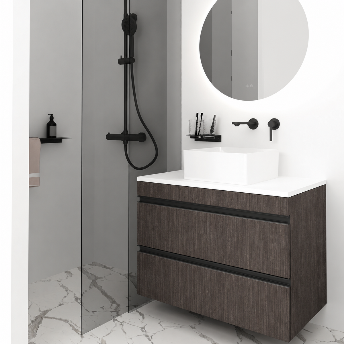 Orabella Vision 60 / 80 - Finish 399 / White countertop / Matt Black Gola