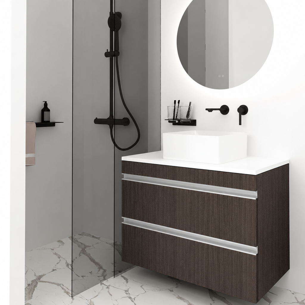 Orabella Vision 60 / 80 - Finish 399 / White countertop / Natural Aluminium Gola