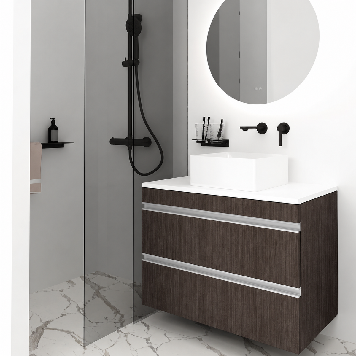 Orabella Vision 60 / 80 - Finish 399 / White countertop / Natural Aluminium Gola