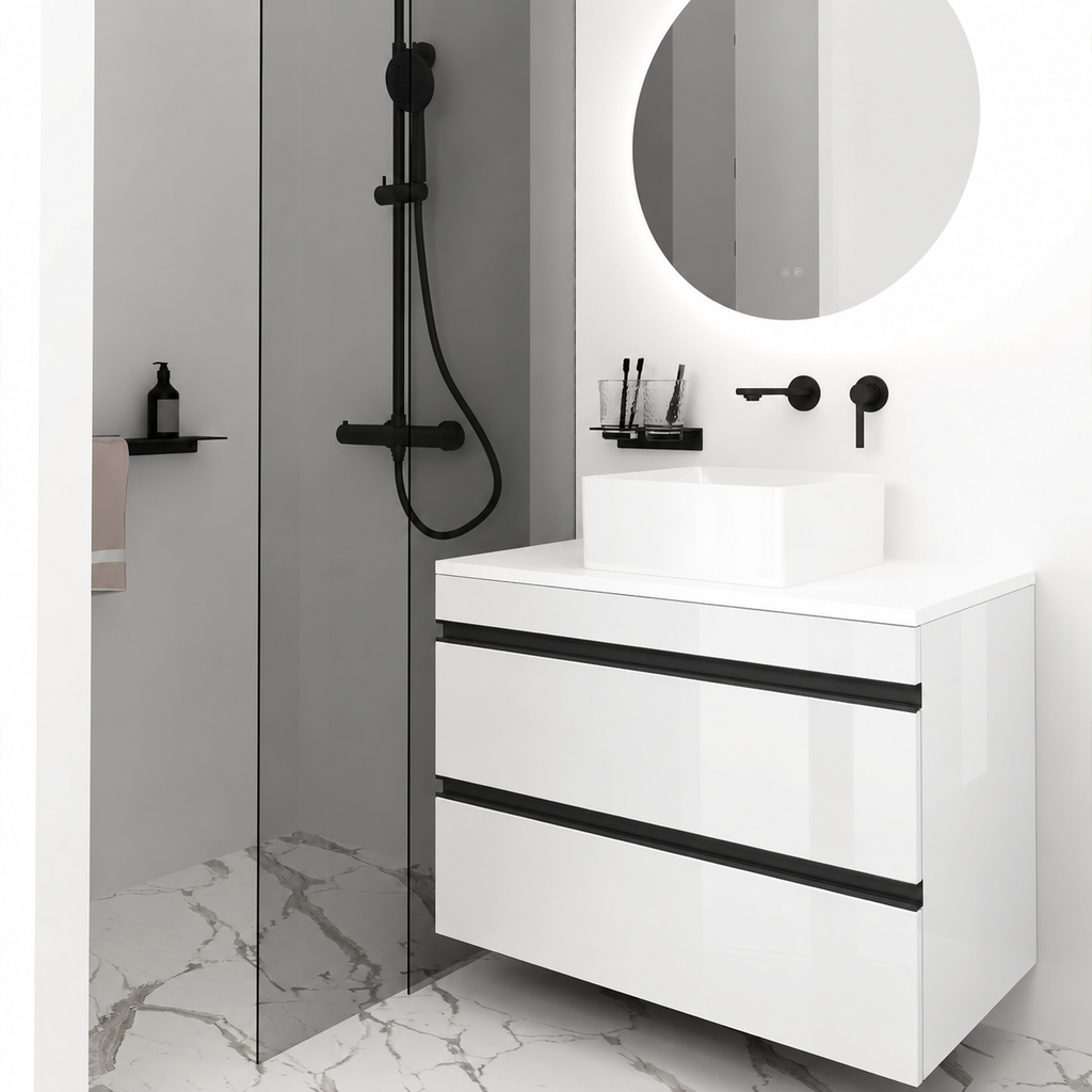 Orabella Vision 60 / 80 - Finish 6010 / White countertop / Matt Black Gola