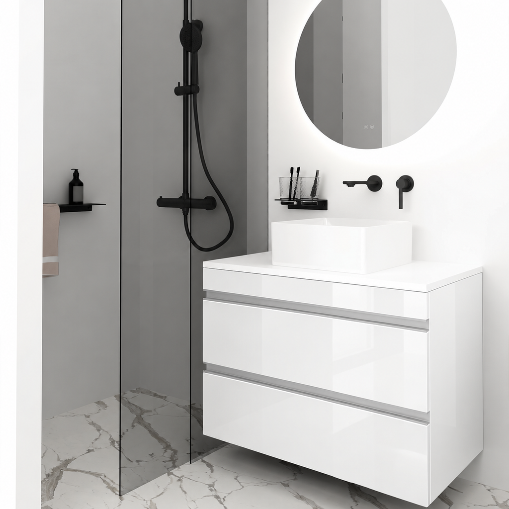 Orabella Vision 60 / 80 - Finish 6010 / White countertop / Natural Aluminium Gola