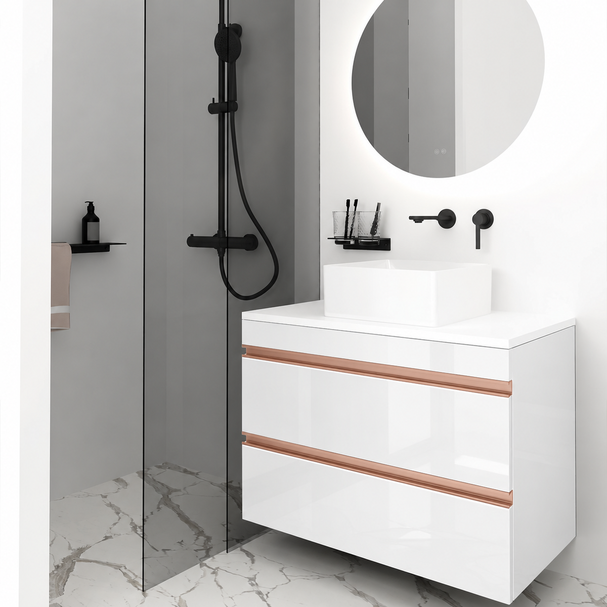 Orabella Vision 60 / 80 - Finish 6010 / White countertop / Rose Gold Gola