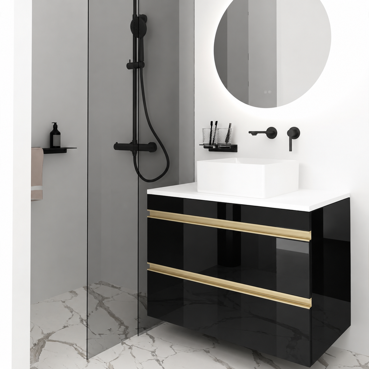 Orabella Vision 60 / 80 - Finish 6040 / White countertop / Brushed Gold Gola