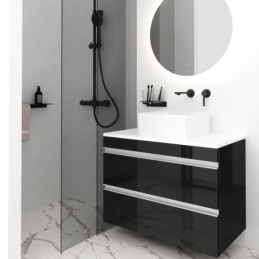 Orabella Vision 60 / 80 - Finish 6040 / White countertop / Natural Aluminium Gola