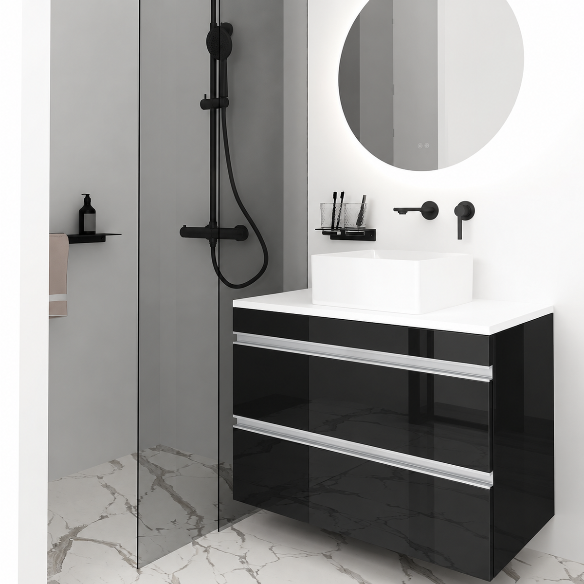 Orabella Vision 60 / 80 - Finish 6040 / White countertop / Natural Aluminium Gola