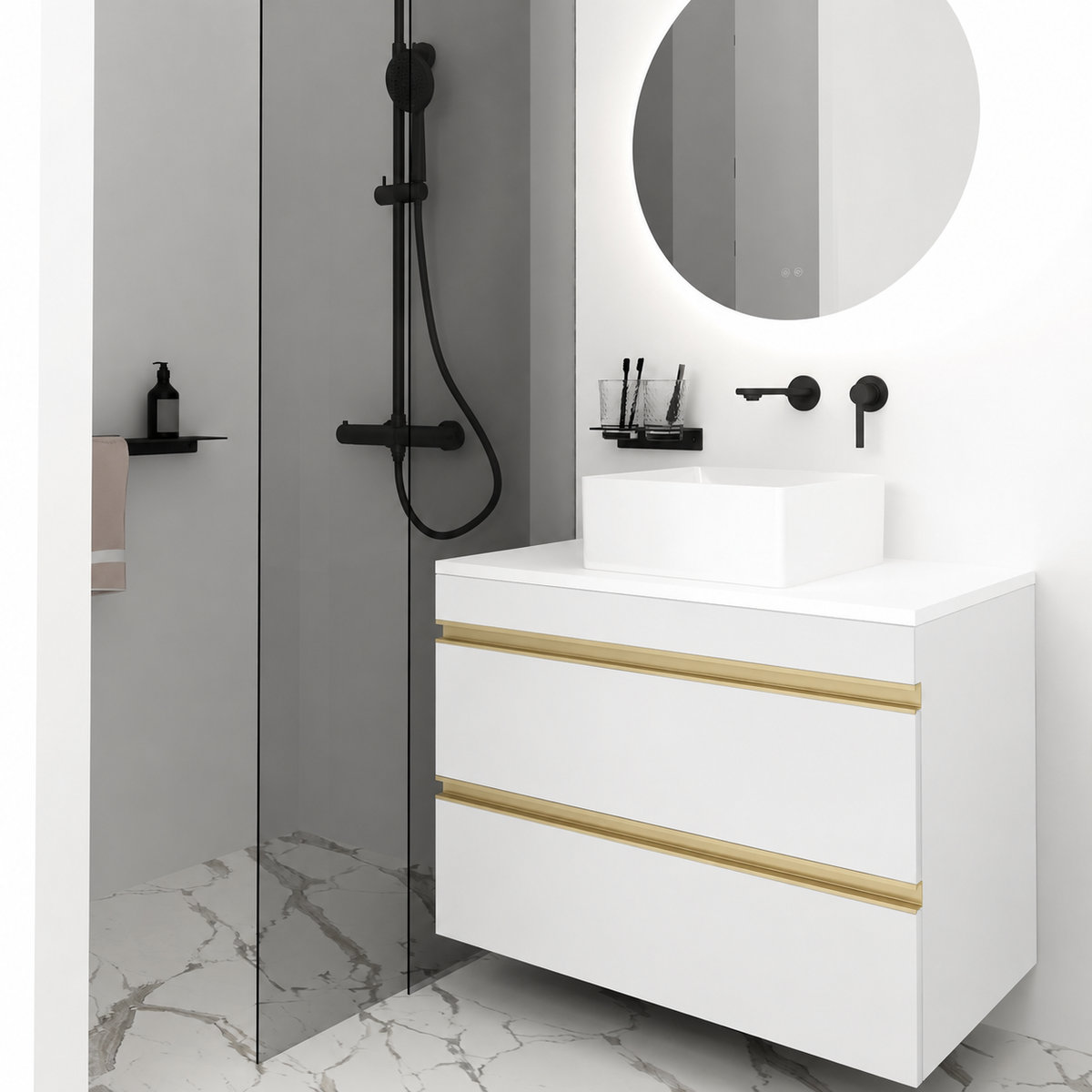 Orabella Vision 60 / 80 - Finish 6080 / White countertop / Brushed Gold Gola
