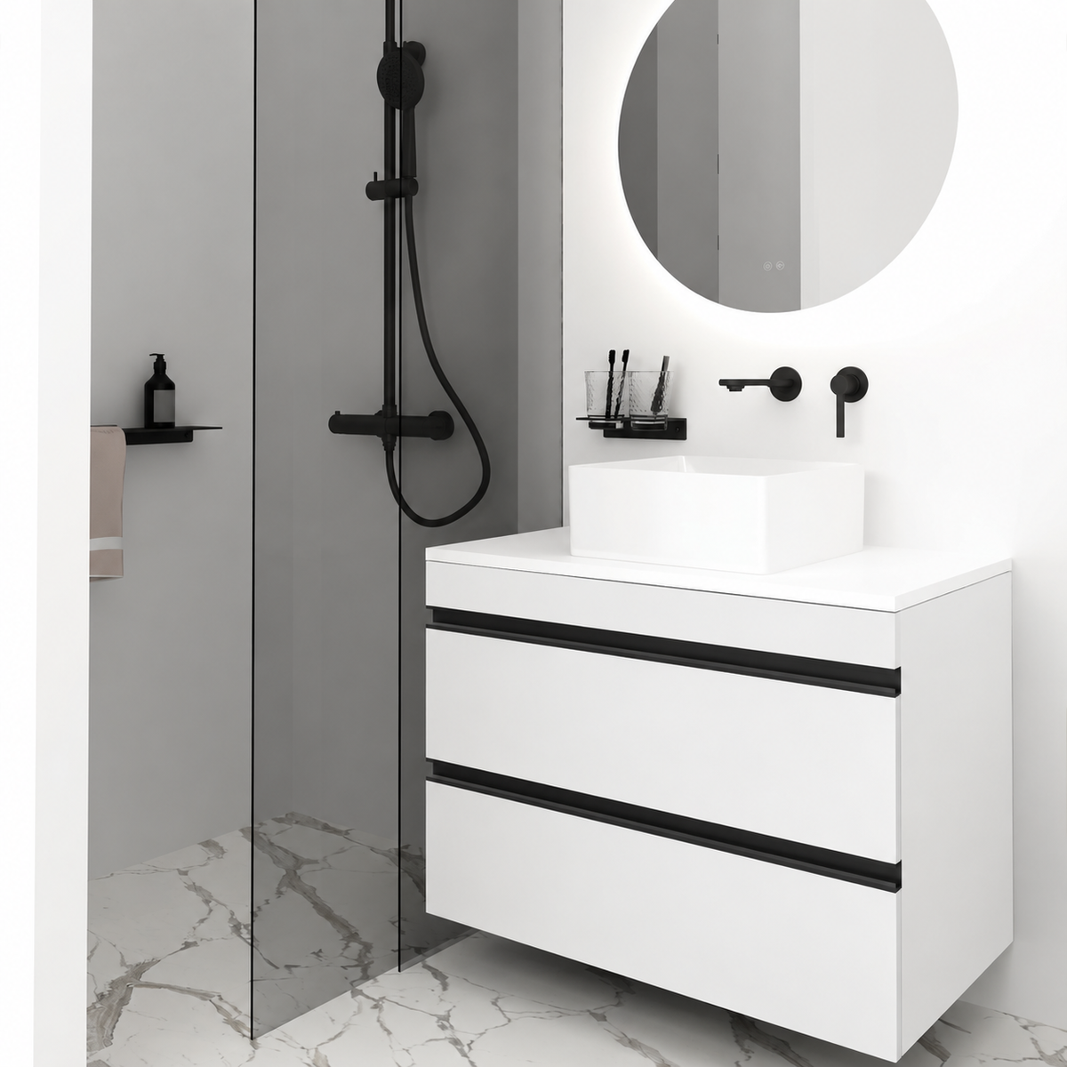 Orabella Vision 60 / 80 - Finish 6080 / White countertop / Matt Black Gola