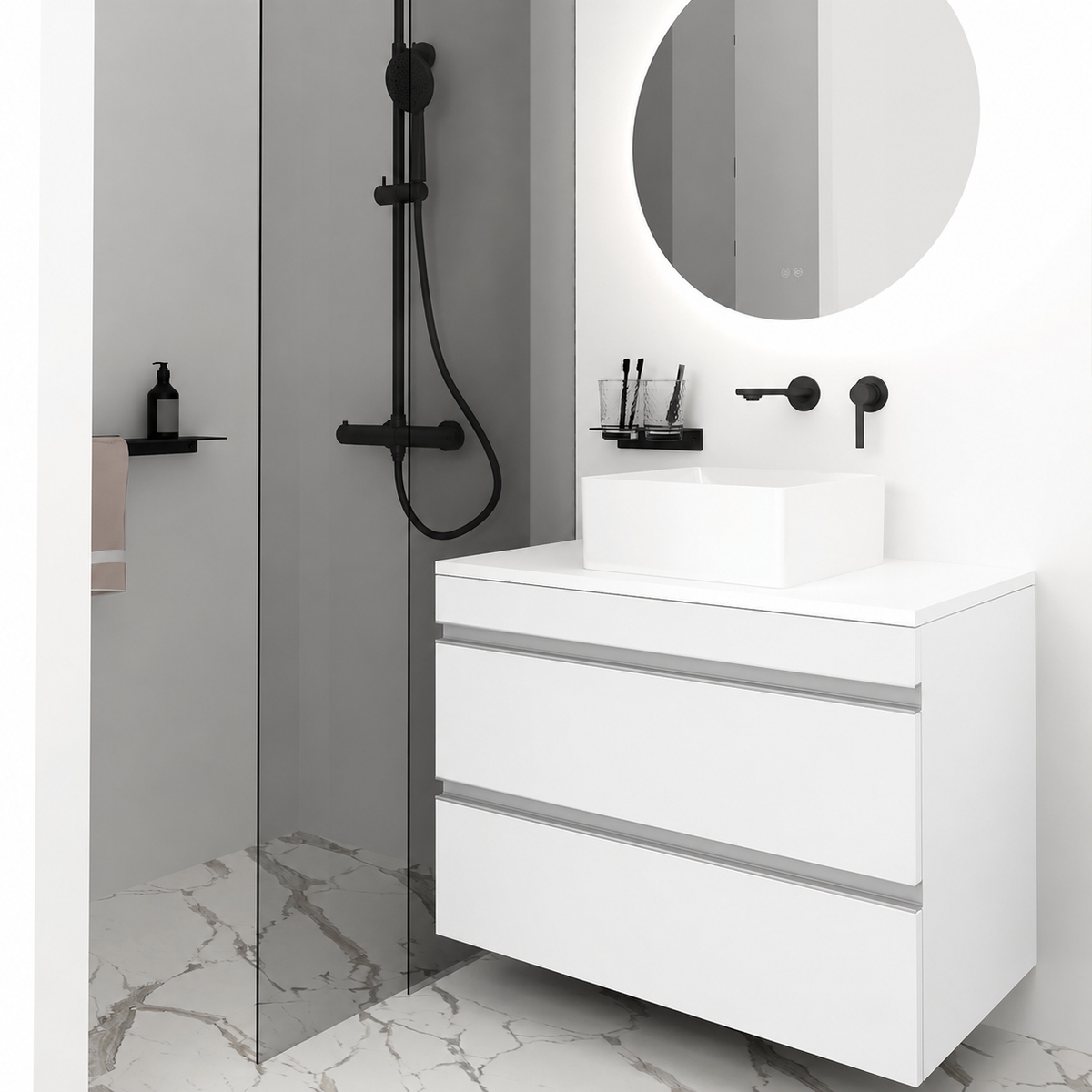 Orabella Vision 60 / 80 - Finish 6080 / White countertop / Natural Aluminium Gola