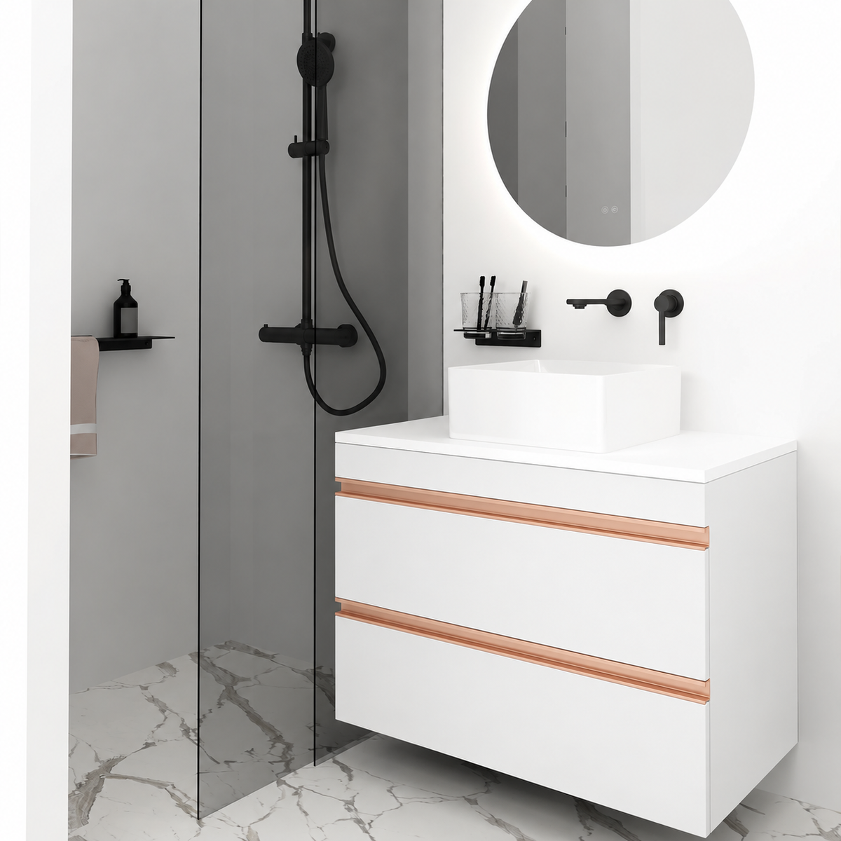 Orabella Vision 60 / 80 - Finish 6080 / White countertop / Rose Gold Gola