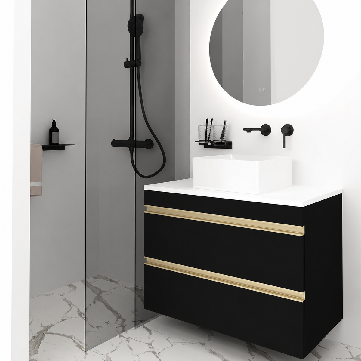 Orabella Vision 60 / 80 - Finish 6090 / White countertop / Brushed Gold Gola