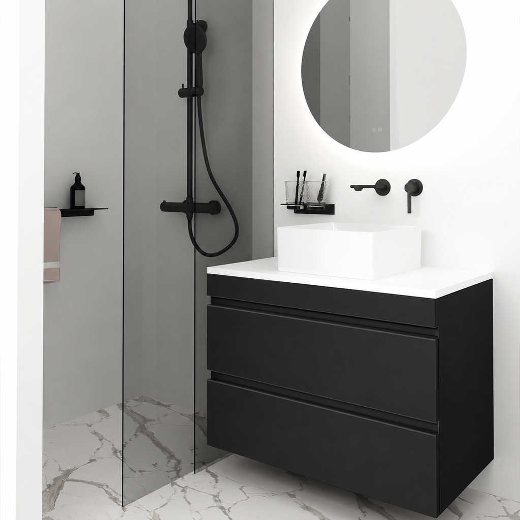 Orabella Vision 60 / 80 - Finish 6090 / White countertop / Matt Black Gola