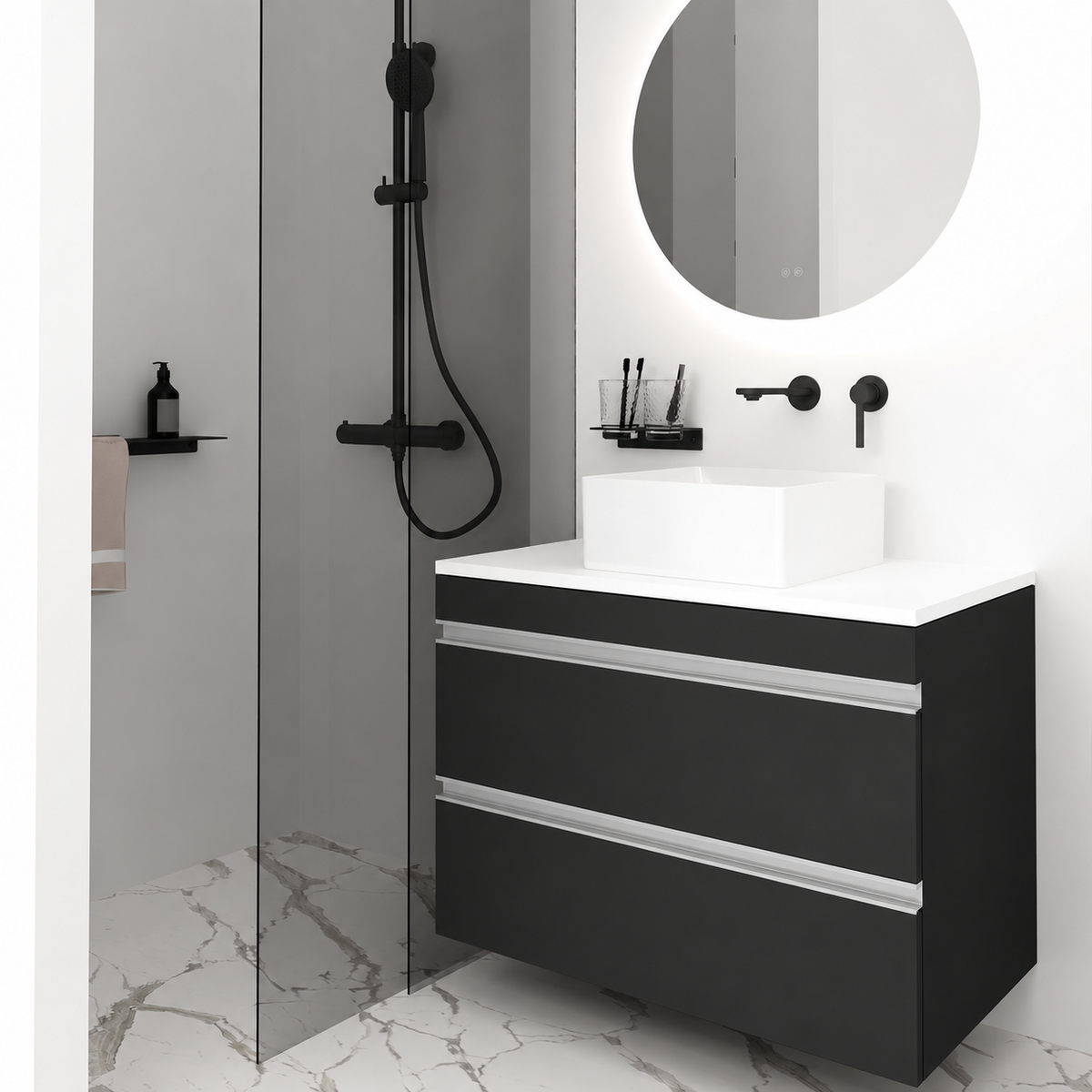 Orabella Vision 60 / 80 - Finish 6090 / White countertop / Natural Aluminium Gola