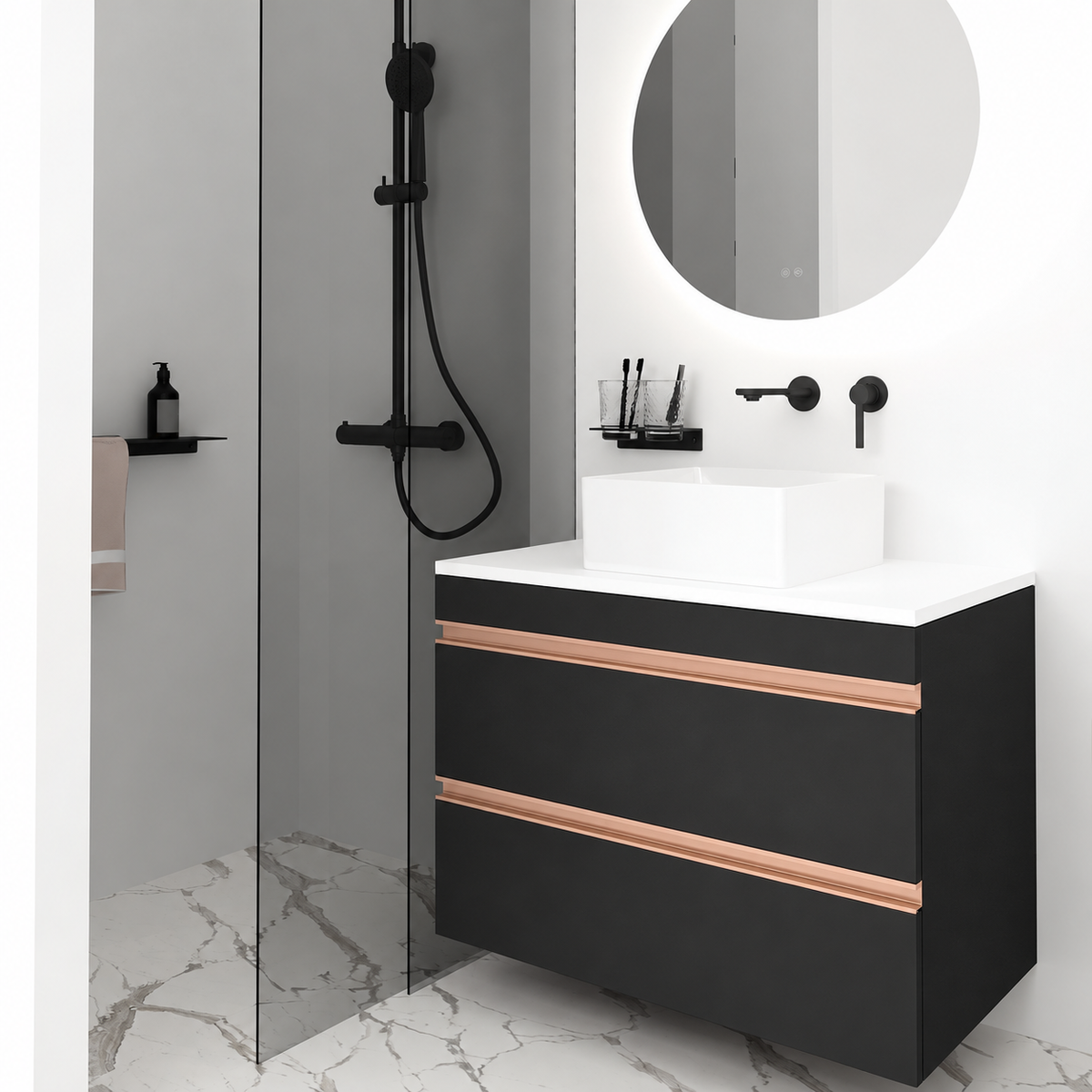 Orabella Vision 60 / 80 - Finish 6090 / White countertop / Rose Gold Gola