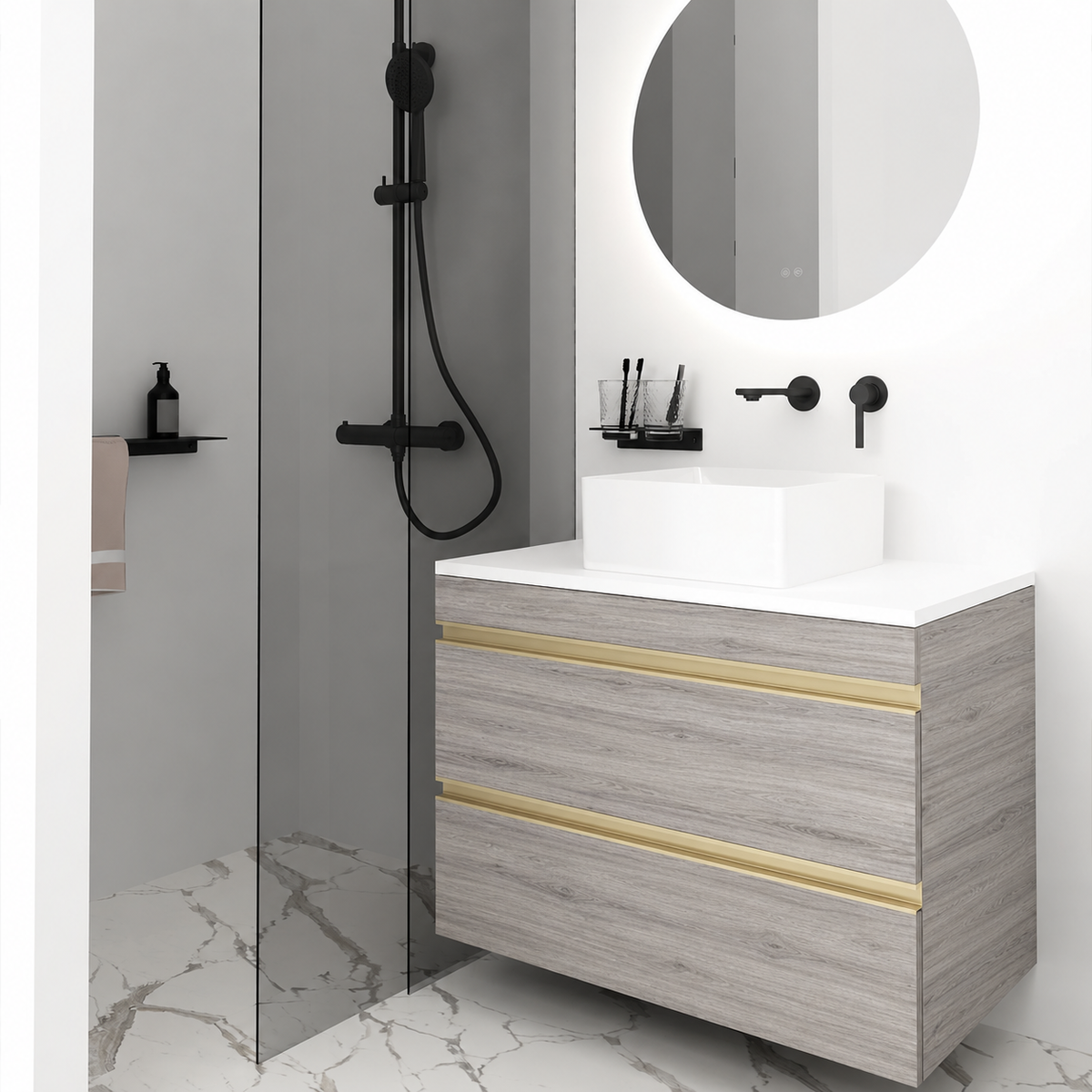 Orabella Vision 60 / 80 - Finish 719 / White countertop / Brushed Gold Gola
