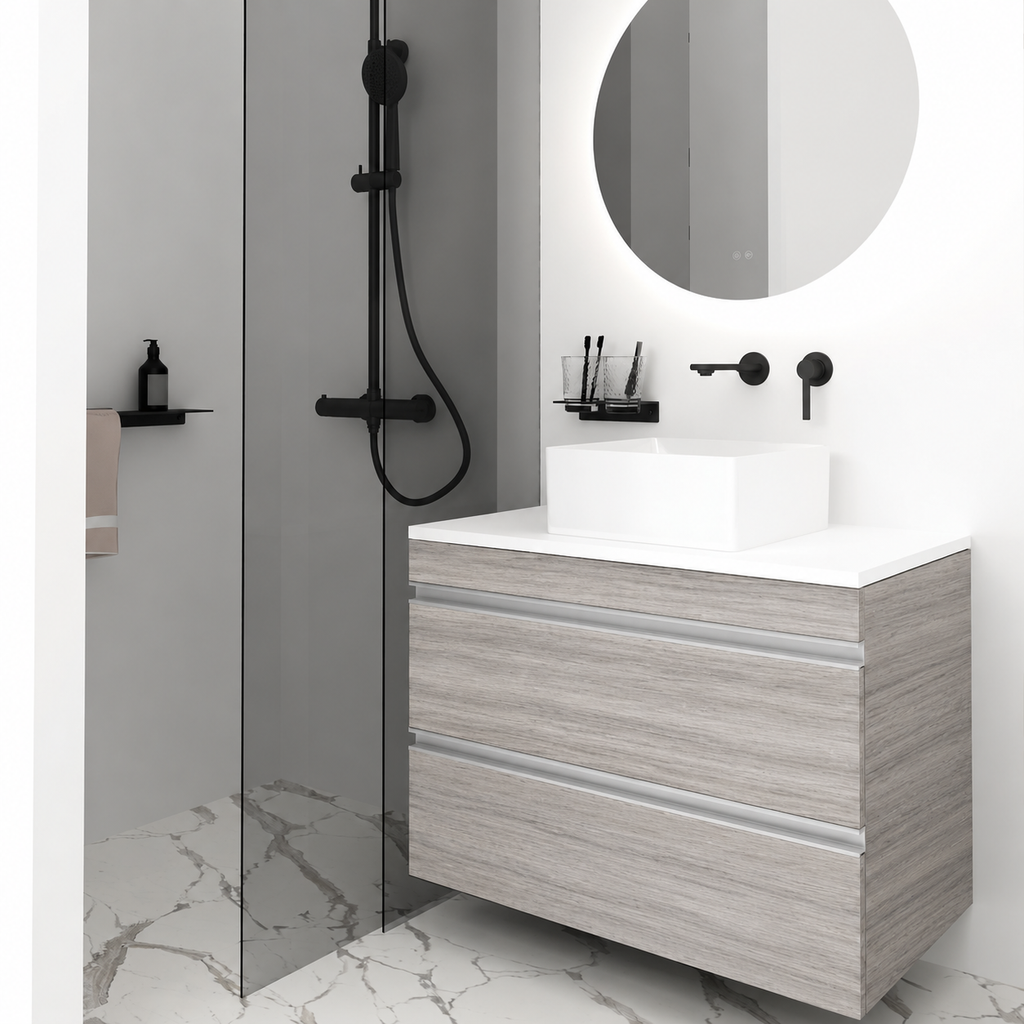 Orabella Vision 60 / 80 - Finish 719 / White countertop / Natural Aluminium Gola