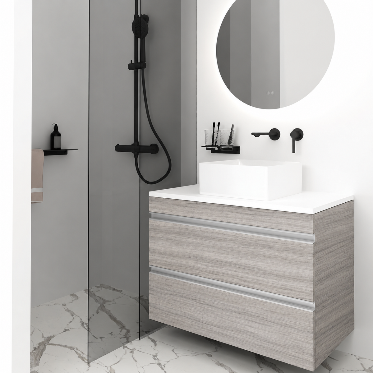 Orabella Vision 60 / 80 - Finish 719 / White countertop / Natural Aluminium Gola