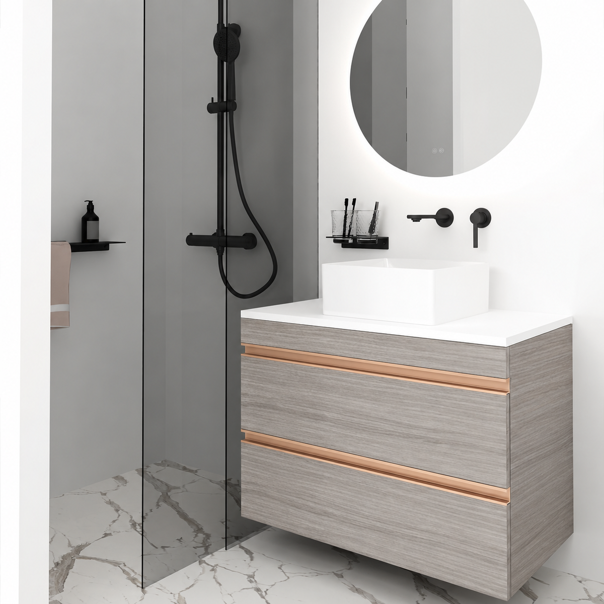 Orabella Vision 60 / 80 - Finish 719 / White countertop / Rose Gold Gola