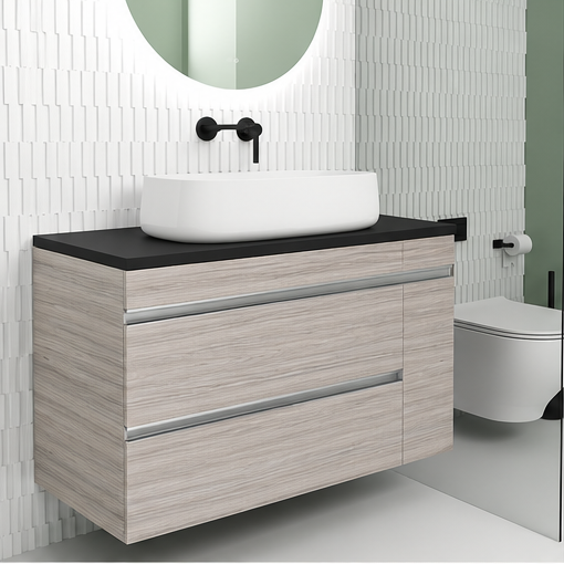 Orabella Vision 100 Wall-Hung Bathroom Vanity - Laminate 719 / Black countertop / Natural Aluminium Gola