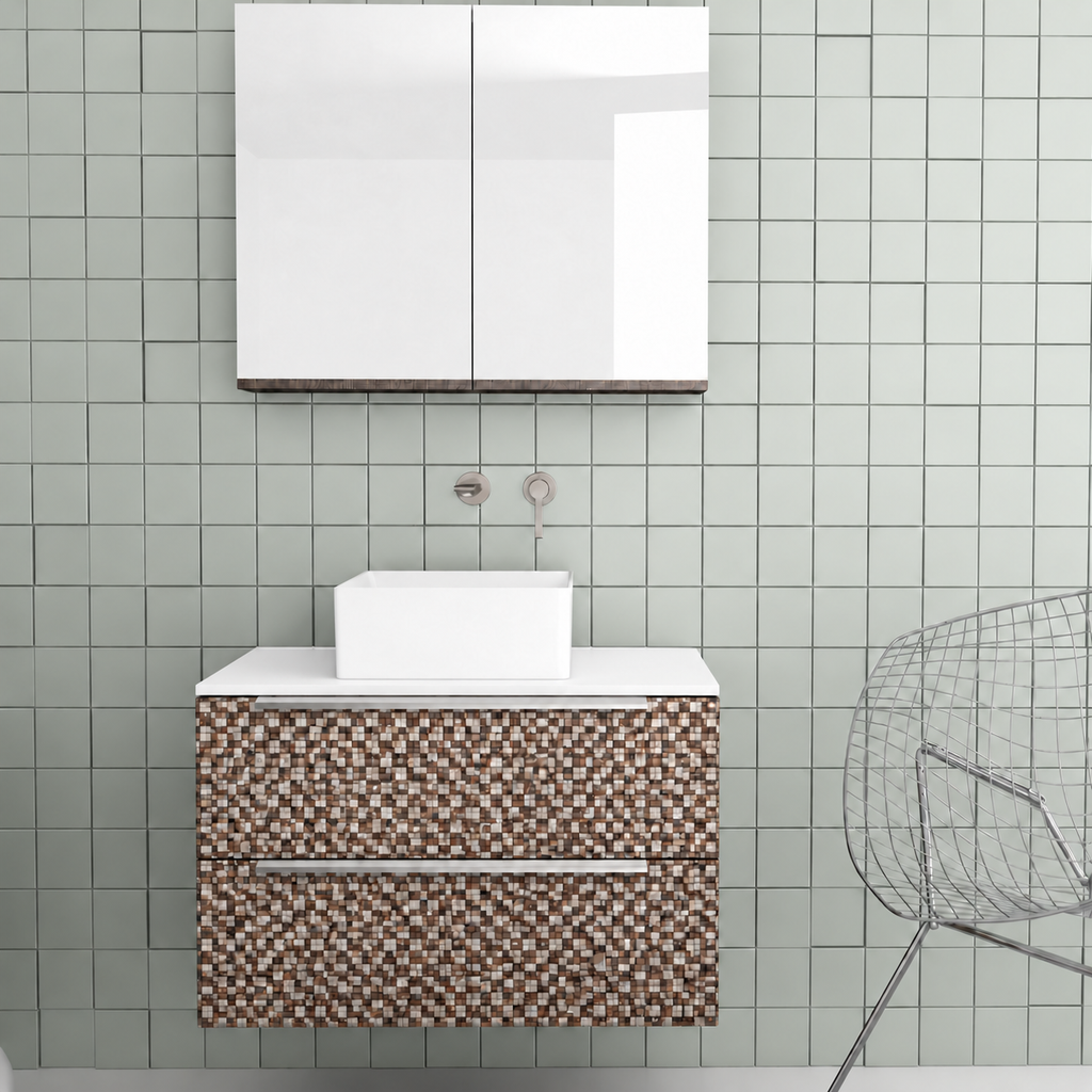 Orabella Solid Surface 80 Wall-Hung Bathroom Vanity for Countertop Basins - Laminate 245 / White countertop / Two Drawers / Chrome handles