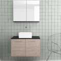 Orabella Solid Surface 80 Wall-Hung Bathroom Vanity for Countertop Basins - Laminate 719 / Black countertop / Two Doors / Chrome handles