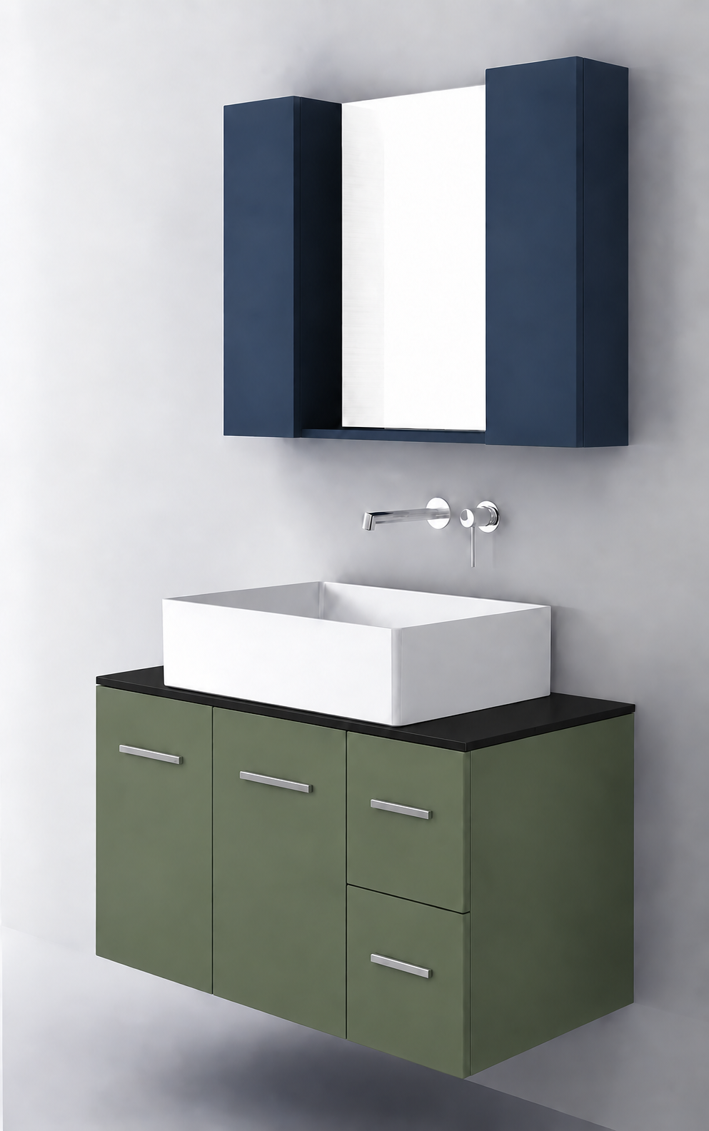 Orabella Solid Surface90 - Finish 162 / Black countertop / Two Doors and Two Drawers / Chrome handles
