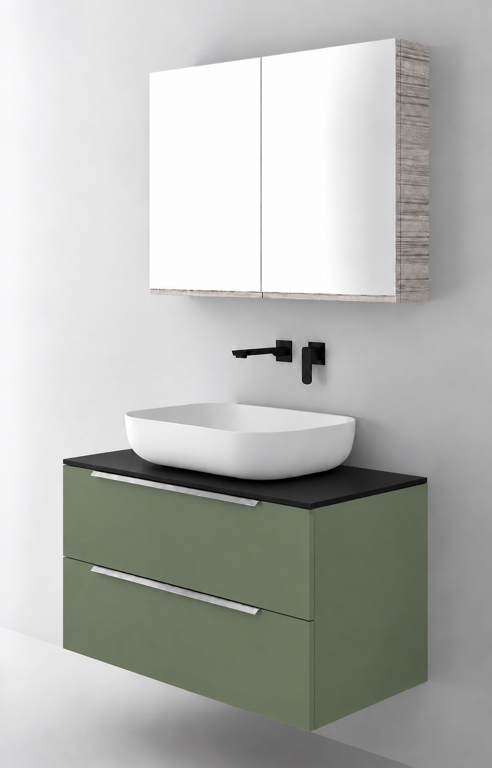 Orabella Solid Surface90 - Finish 162 / Black countertop / Two Drawers / Chrome handles