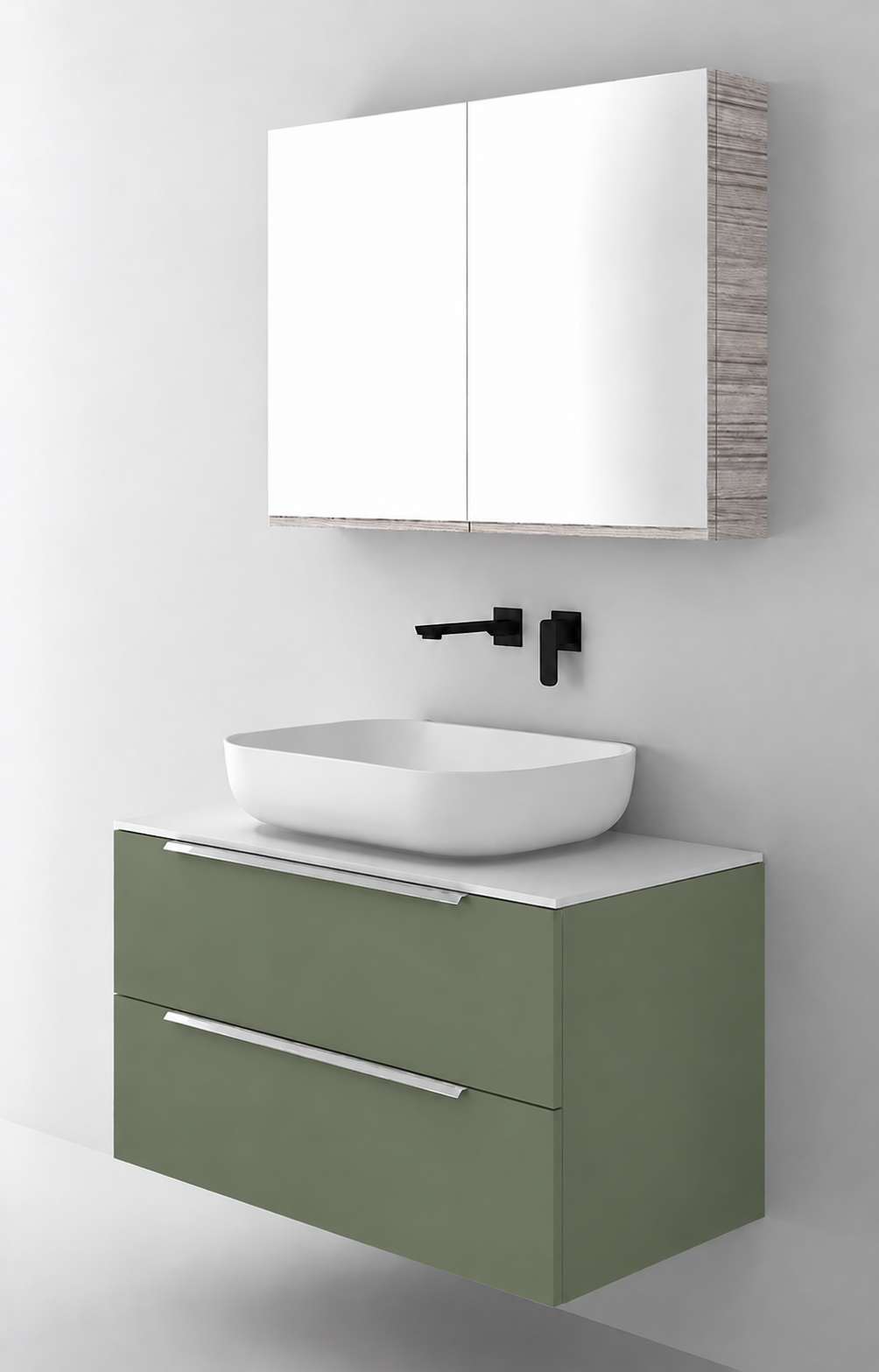 Orabella Solid Surface90 - Finish 162 / White countertop / Two Drawers / Chrome handles