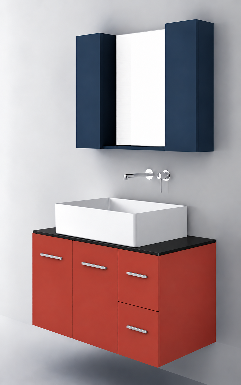 Orabella Solid Surface90 - Finish 165 / Black countertop / Two Doors and Two Drawers / Chrome handles
