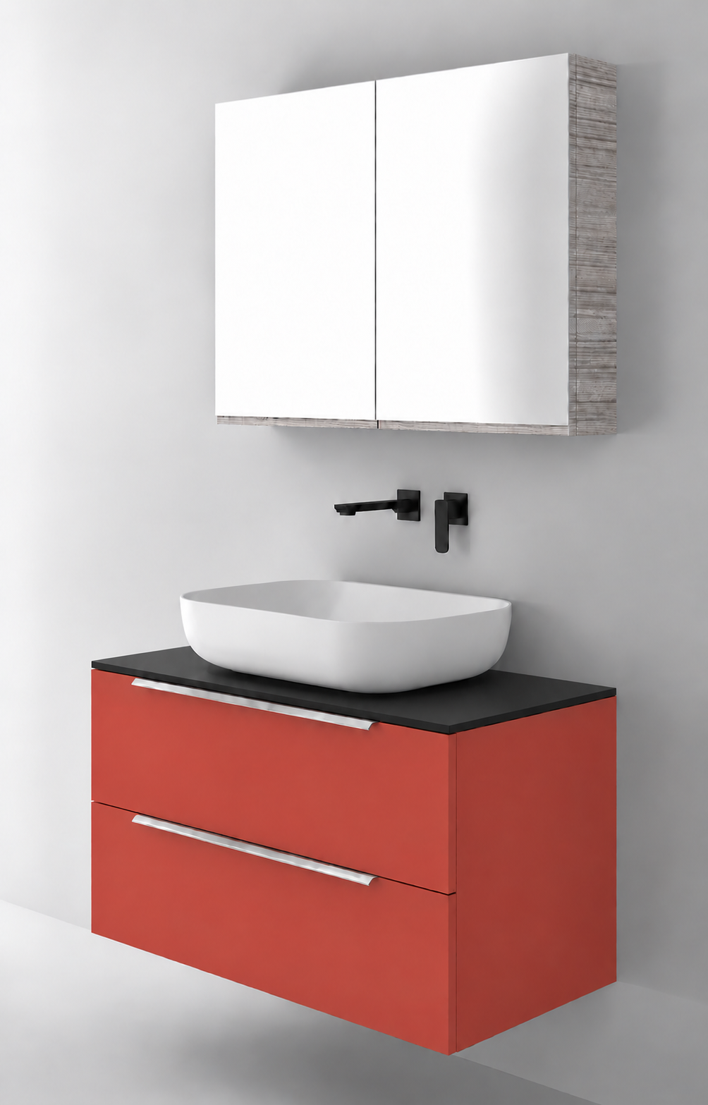 Orabella Solid Surface90 - Finish 165 / Black countertop / Two Drawers / Chrome handles