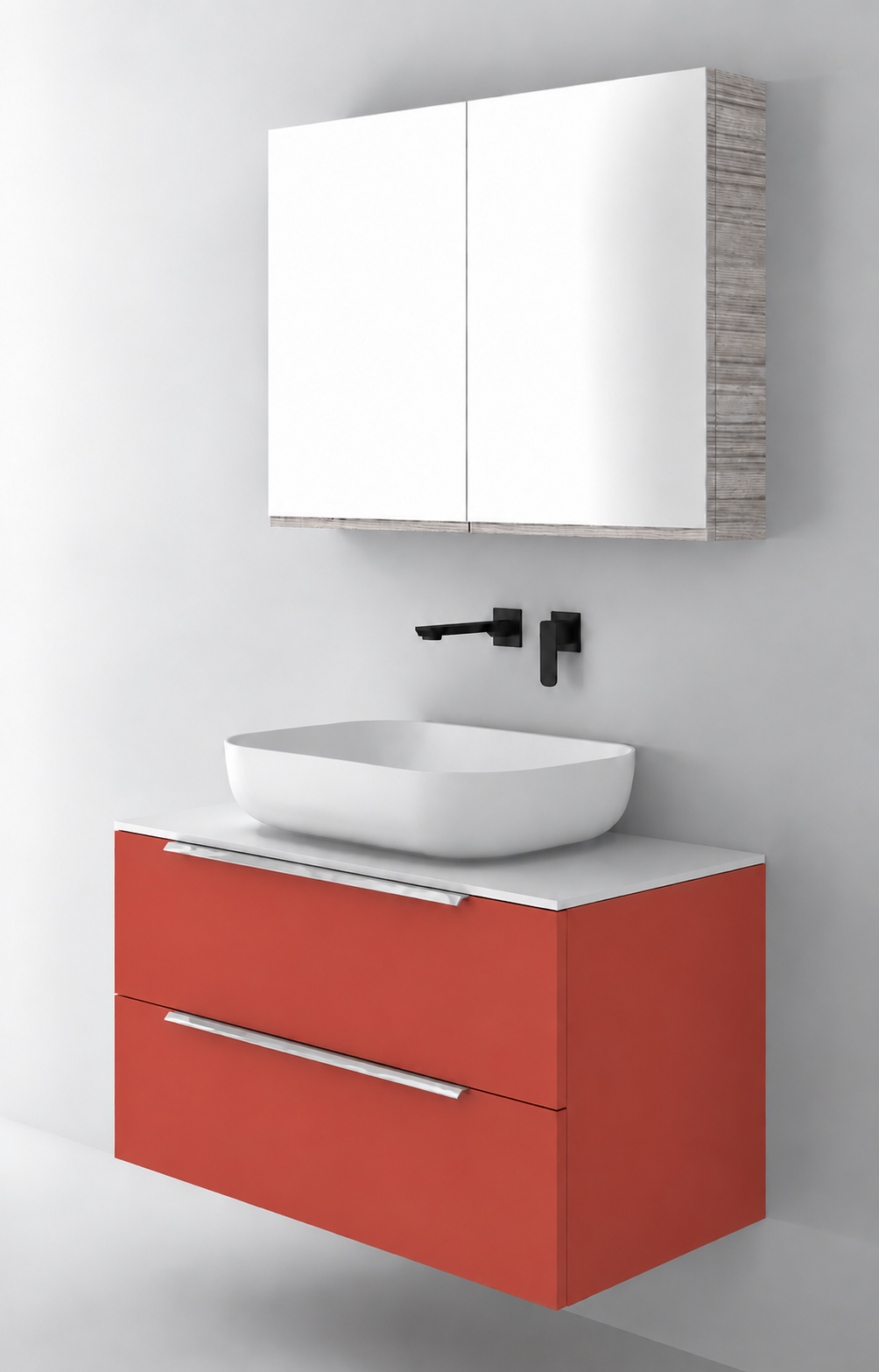 Orabella Solid Surface90 - Finish 165 / White countertop / Two Drawers / Chrome handles