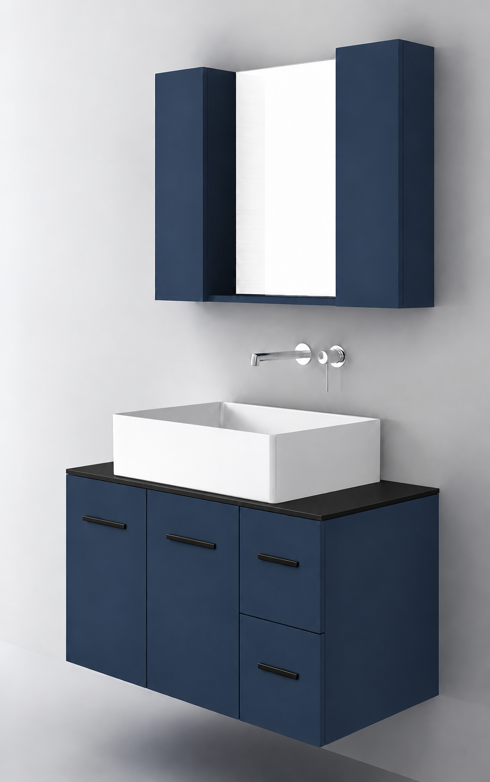 Orabella Solid Surface90 - Finish 167 / Black countertop / Two Doors and Two Drawers / Black handles