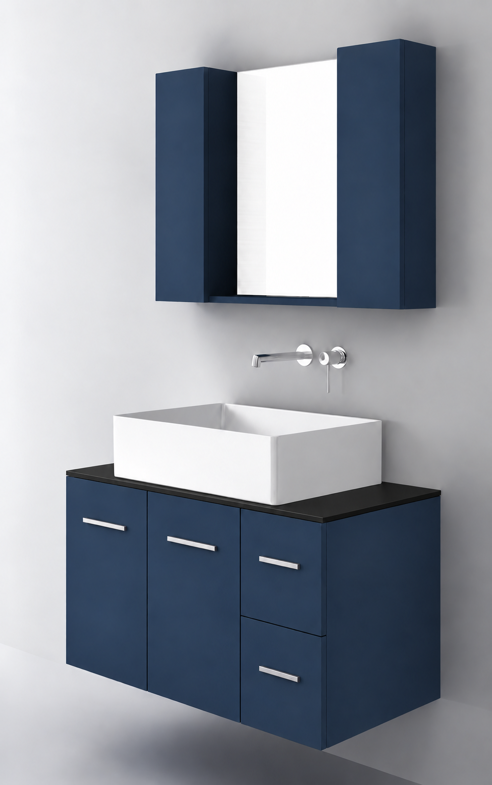 Orabella Solid Surface90 - Finish 167 / Black countertop / Two Doors and Two Drawers / Chrome handles