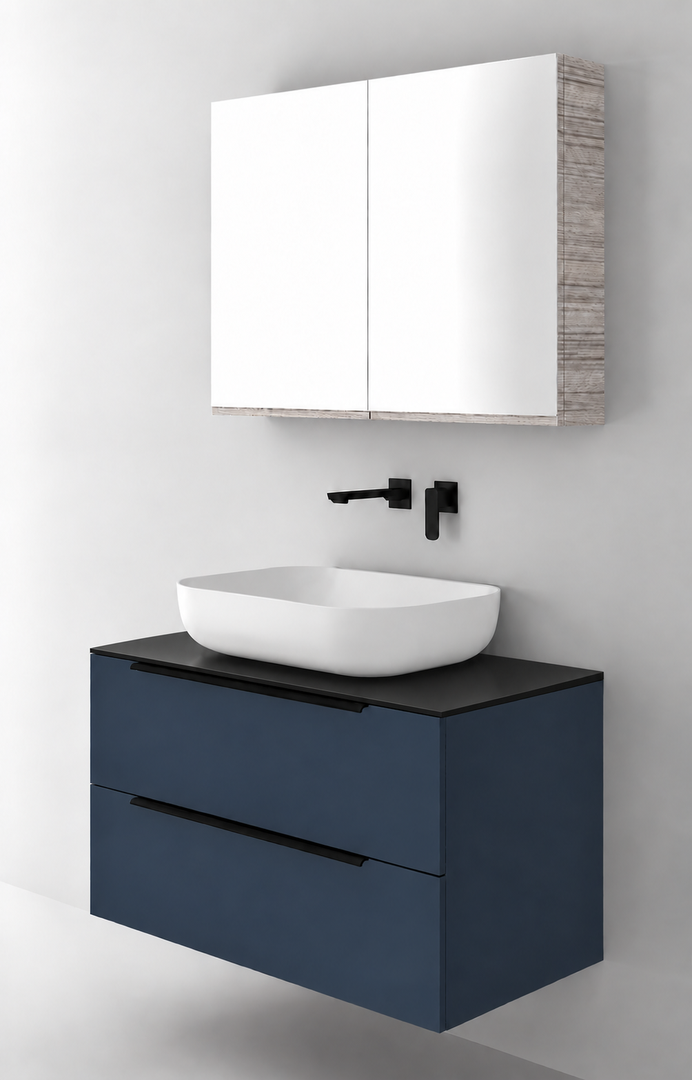 Orabella Solid Surface90 - Laminate 167 / Black countertop / Two Drawers / Black handles