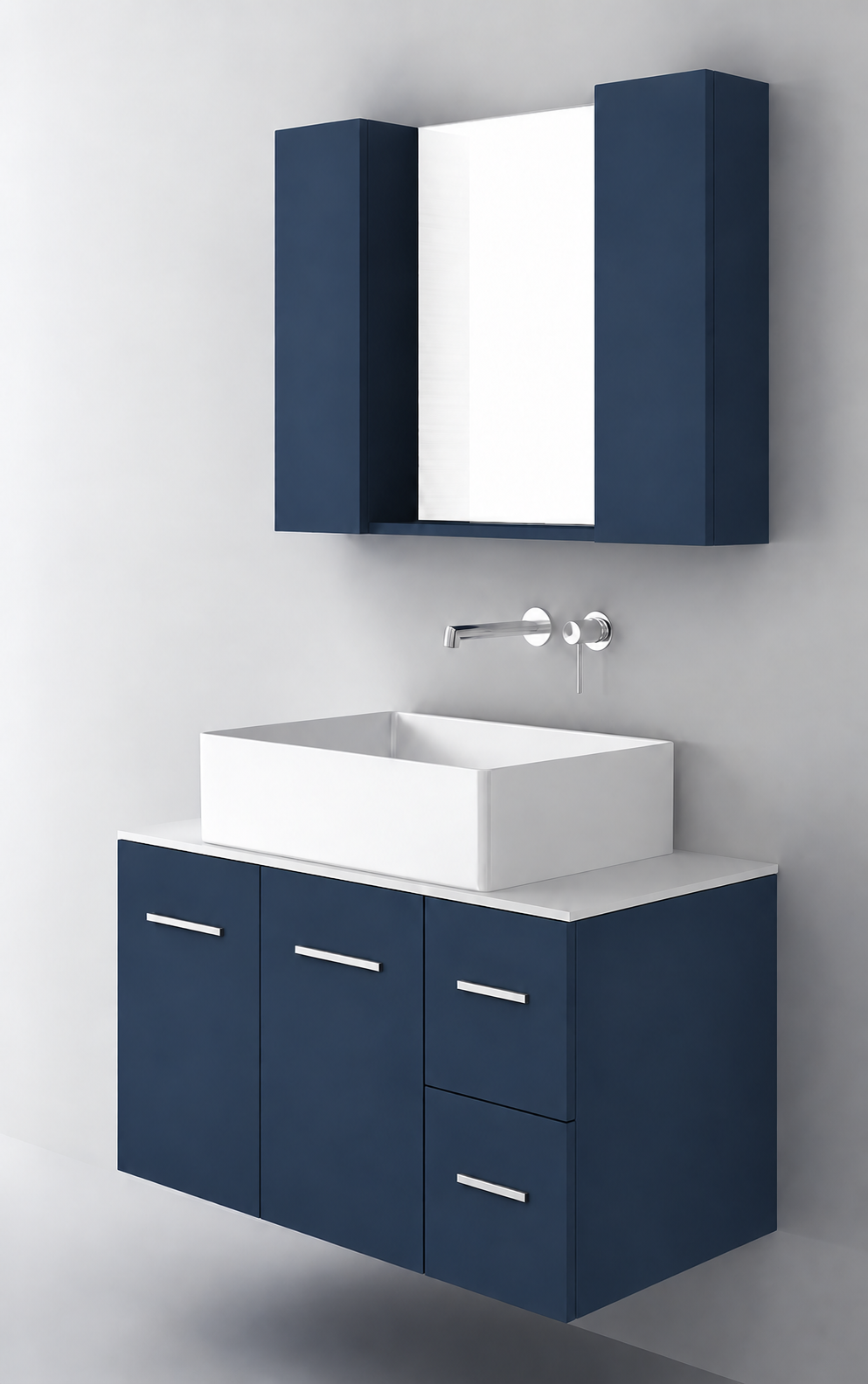 Orabella Solid Surface90 - Finish 167 / White countertop / Two Doors and Two Drawers / Chrome handles