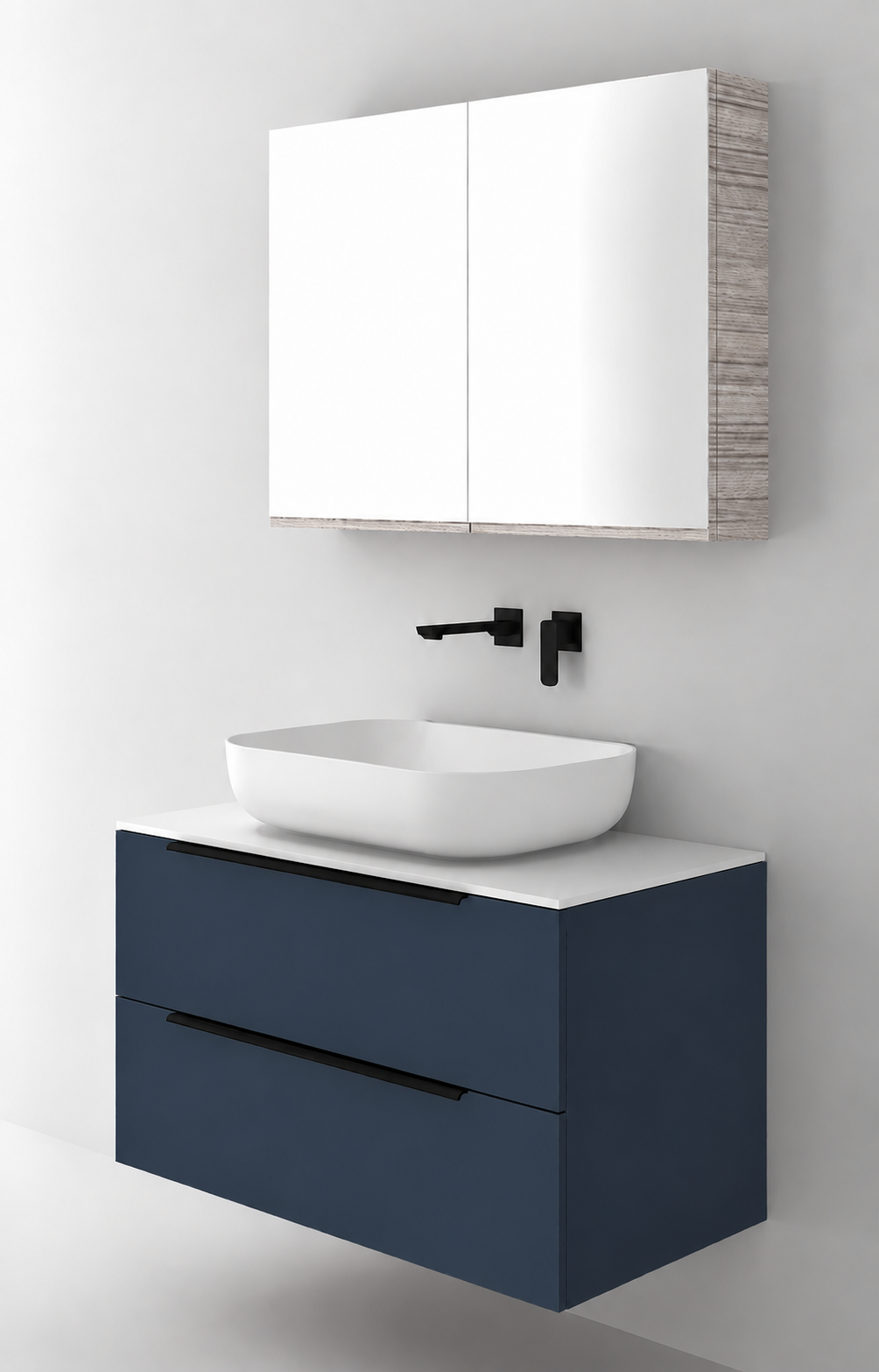 Orabella Solid Surface90 - Laminate 167 / White countertop / Two Drawers / Black handles
