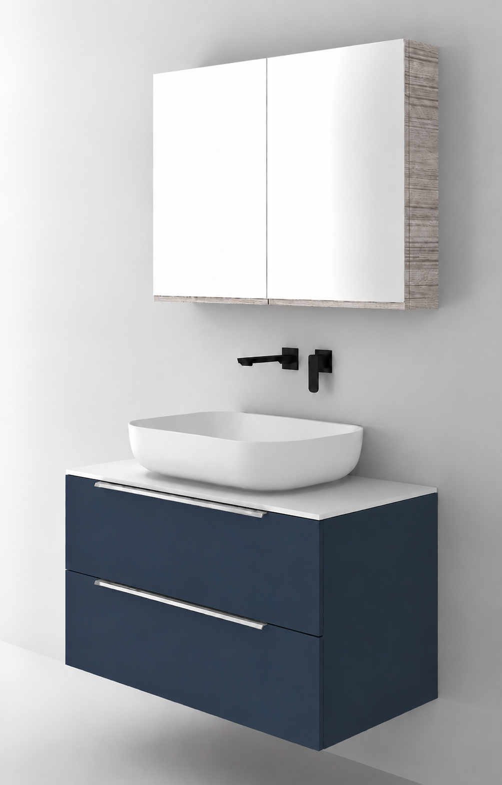 Orabella Solid Surface90 - Finish 167 / White countertop / Two Drawers / Chrome handles