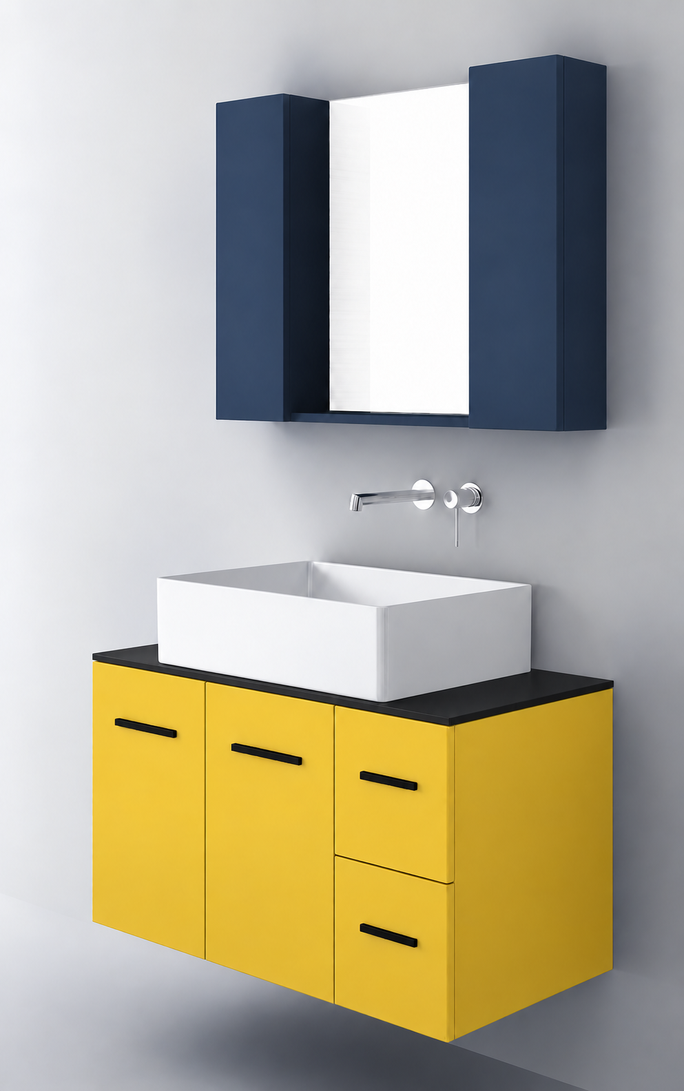 Orabella Solid Surface90 - Finish 168 / Black countertop / Two Doors and Two Drawers / Black handles