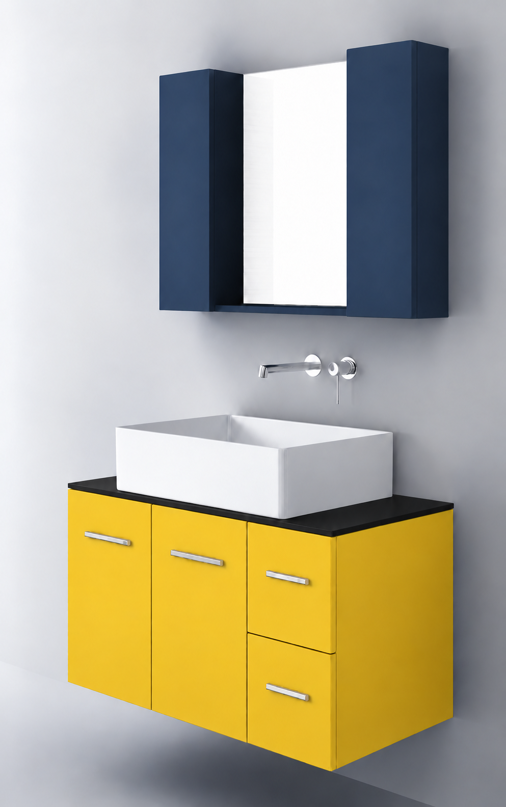 Orabella Solid Surface90 - Finish 168 / Black countertop / Two Doors and Two Drawers / Chrome handles