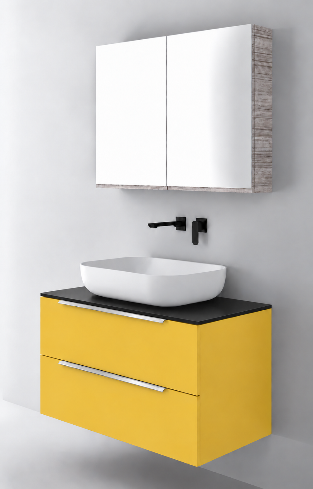 Orabella Solid Surface90 - Finish 168 / Black countertop / Two Drawers / Chrome handles