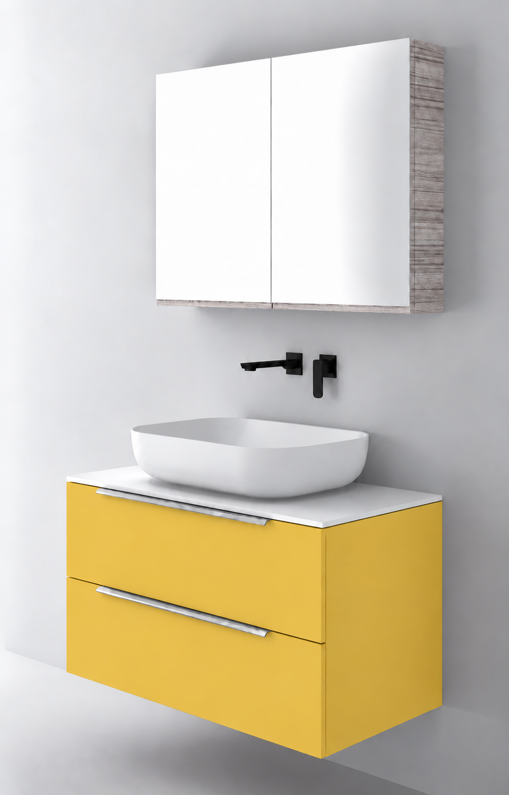 Orabella Solid Surface90 - Finish 168 / White countertop / Two Drawers / Chrome handles