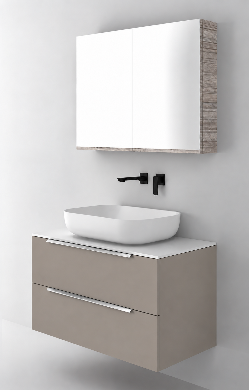 Orabella Solid Surface90 - Finish 194 / White countertop / Two Drawers / Chrome handles