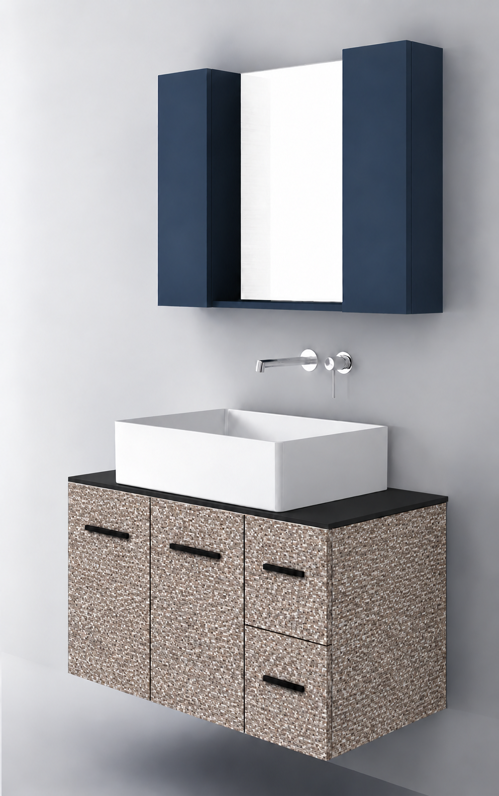 Orabella Solid Surface90 - Finish 245 / Black countertop / Two Doors and Two Drawers / Black handles